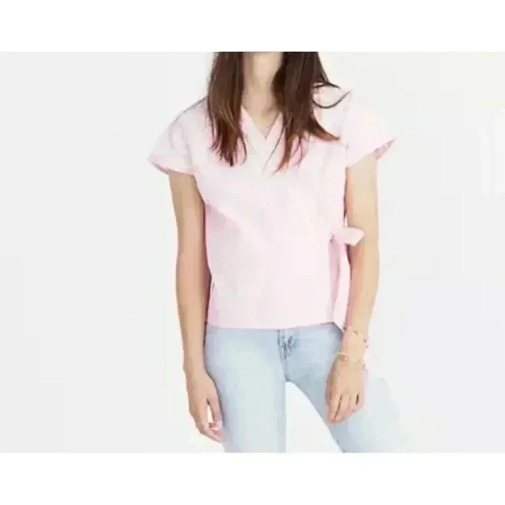 MADEWELL Womens SMALL Embroidered Side Tie Wrap Top PINK Kimono 1086